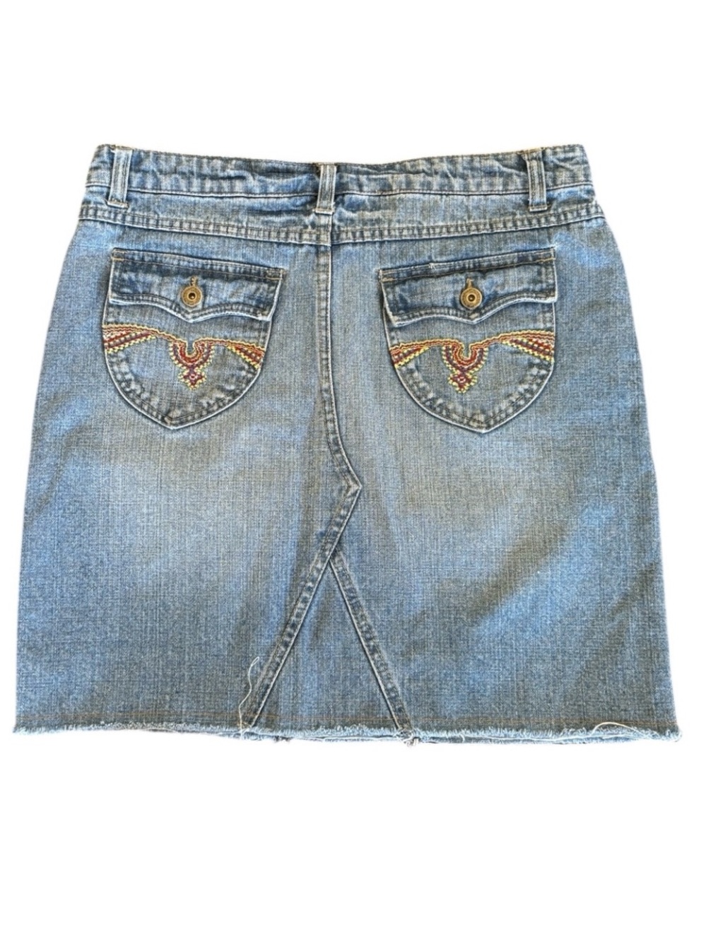 Lee One True Fit Low on Waist Embroidered Denim Skirt Raw Hem Size 9 / 10